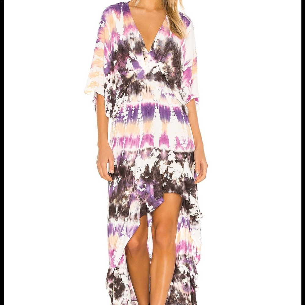 YFB Thea high low dress yellow pink tie dye NWT